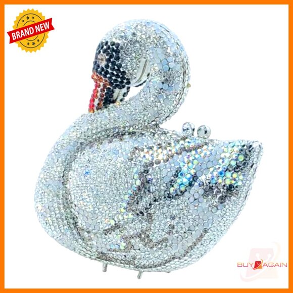 Swan Crystal Evening Clutch Mini Bag Rhinestone Prom Wedding Party - Picture 5 of 7